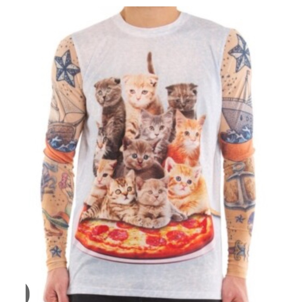 Faux Real “Pizza Kittens” Faux Tattoo Sleeve Tank Medium